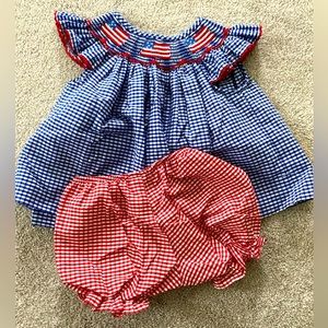 Gingham smocked American flag two piece set.